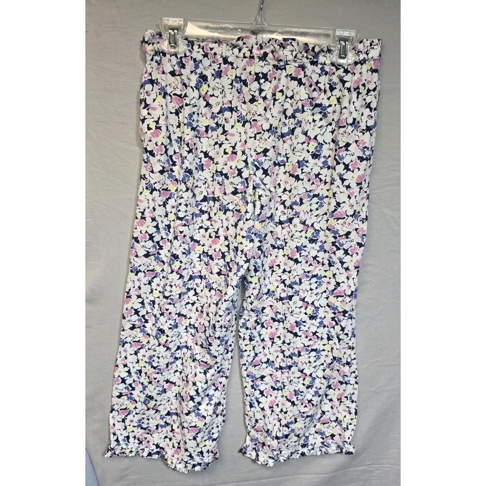Polo RALPH LAUREN‎ Womens SMALL Lounge PANTS Navy Floral Drawstring CAPRIS